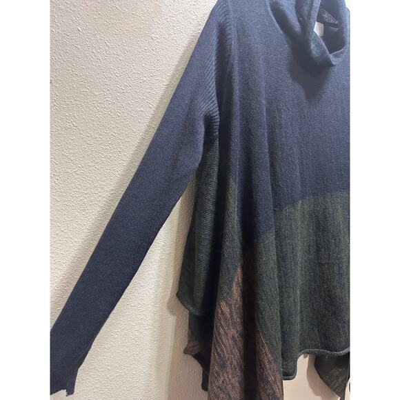 Curio New York Cowlneck Sweater M Pullover Color Block Blk Asymmetric Lagenlook - Picture 3 of 6